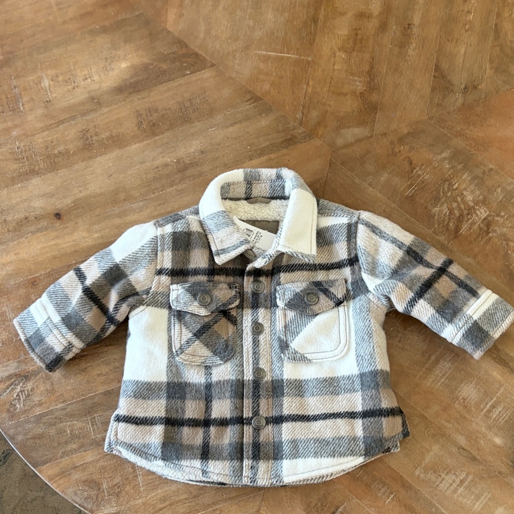 GAP Toddler Plaid Shacket in Cream, Gray & Black